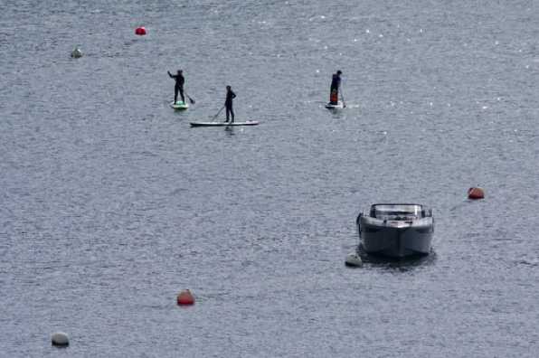 17 May 2020 - 09-52-14 
Paddleboarders in amongst the Kingswear moorings. Not too many craft i place yet. Just Lexi
----------------------
Dartmouth / Kingswear paddle boarders